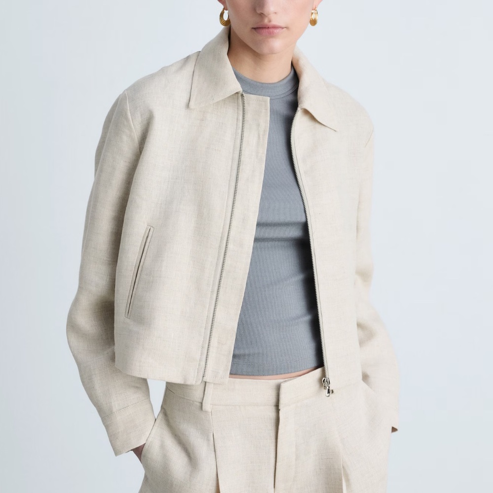 MANGO 100% LINEN JACKET WITH ZIP